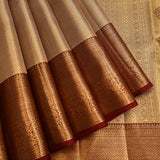 Beige Kanjivaram Silk Saree With Maroon Contrast Gold Zari Border