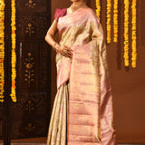Pastel Green Pink Floral Tissue Kanjivaram Silk Saree