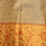 Grey Kanjivaram Silk Saree With Parrot And Floral Gold Zari Border