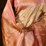 Pastel Green Pink Floral Tissue Kanjivaram Silk Saree