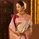 Pastel Green Pink Floral Tissue Kanjivaram Silk Saree