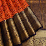 Vibrant Orange And Navy Blue Kanjivaram Silk Saree