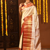 Off White With All Over Floral Jaal Kanivaram Tissue Silk Saree