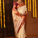 Off White With All Over Floral Jaal Kanivaram Tissue Silk Saree