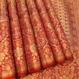Elegant Peach And Red Kanjivaram Silk Saree