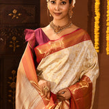 Off White With All Over Floral Jaal Kanivaram Tissue Silk Saree