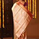 Off White With All Over Floral Jaal Kanivaram Tissue Silk Saree