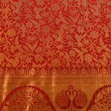 Crimson Red Kanjivaram Silk Saree With Gold Zari Jaal And Peacock Border