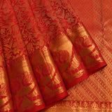 Scarlet Red Kanjivaram Silk Saree With Rich Gold Zari Floral Jaal And Twin Swan Border