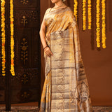 Mustard Gold Kanjivaram Silk Saree With Silver Zari Brocade Border