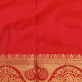 Scarlet Red Kanjivaram Silk Saree With Rich Gold Zari Floral Jaal And Twin Swan Border
