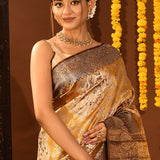 Mustard Gold Kanjivaram Silk Saree With Silver Zari Brocade Border