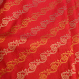 Cherry Red Kanjivaram Silk Saree With Gold Zari Diagonal Floral Creepers