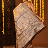 Mustard Gold Kanjivaram Silk Saree With Silver Zari Brocade Border