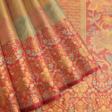 Dual-Tone Kanjivaram Silk Saree With All-Over Floral Jaal & Grand Botanical Pallu