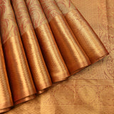 Champagne Kanjivaram Silk Saree With Red Leaf Vine Weave & Antique Copper Zari Border