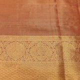 Champagne Kanjivaram Silk Saree With Red Leaf Vine Weave & Antique Copper Zari Border
