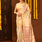 Gold Tissue Kanjivaram Silk Saree With Floral Vine Motif