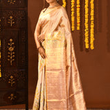 Gold Tissue Kanjivaram Silk Saree With Floral Vine Motif