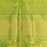 Coral & Emerald Kanjivaram Silk Saree With Silver Floral Jaal & Gold Zari Border