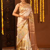 Gold Tissue Kanjivaram Silk Saree With Floral Vine Motif