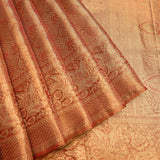 Rose Gold Kanjivaram Silk Saree With Geometric Checks Jaal & Floral Paisley Pallu