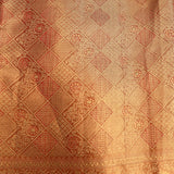 Rose Gold Kanjivaram Silk Saree With Geometric Checks Jaal & Floral Paisley Pallu
