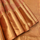 Golden Kanjivaram Silk Saree With Red Floral Tree Buttas & Antique Copper Zari Pallu