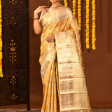 Yellow-Gold With Checked Zari Weave Pallu Kanjivaram Silk Saree