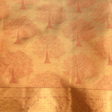 Peach Tissue Kanjivaram Silk Saree With Red Floral Tree Buttas & Antique Gold Zari Pallu