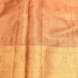 Peach Tissue Kanjivaram Silk Saree With Red Floral Tree Buttas & Antique Gold Zari Pallu