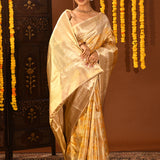 Yellow-Gold With Checked Zari Weave Pallu Kanjivaram Silk Saree