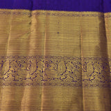 Teal & Royal Purple Kanjivaram Silk Saree With Silver Floral Jaal Body & Gold Yazhi Border