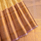 Butter Yellow Kanjivaram Silk Saree With Gold Floral Jaal & Lavender Contrast Zari Border