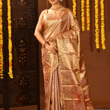 Antique Gold With All-Over Zari Jaal Weave Kanjivaram Silk Saree