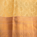 Butter Yellow Kanjivaram Silk Saree With Gold Floral Jaal & Lavender Contrast Zari Border