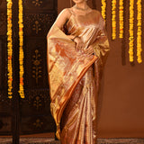 Antique Gold With All-Over Zari Jaal Weave Kanjivaram Silk Saree