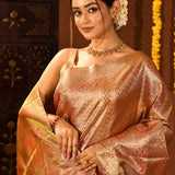 Antique Gold With All-Over Zari Jaal Weave Kanjivaram Silk Saree