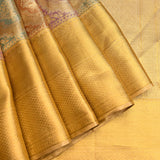 Pure Gold Tissue Kanjivaram Silk Saree With Multicolour Paisley Buttas & Self Diamond Jaal Weave