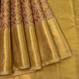 Olive Gold Kanjivaram Silk Saree With Red Paisley Buttas & Grand Lotus Medallion Zari Border