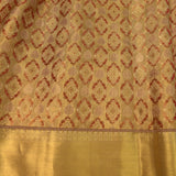 Olive Gold Kanjivaram Silk Saree With Red Paisley Buttas & Grand Lotus Medallion Zari Border