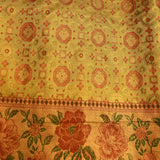 Lime Gold Kanjivaram Silk Saree With Red Medallion Jaal Body & Grand Peony Floral Pallu