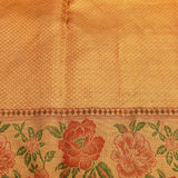 Lime Gold Kanjivaram Silk Saree With Red Medallion Jaal Body & Grand Peony Floral Pallu