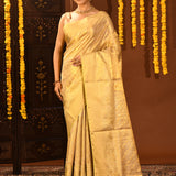 Luminous Gold With Floral Jaal And Ornate Border On Kanjivaram Tissue Silk Saree