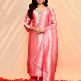Rose Pink Banarasi Tissue Silk Kurta Set