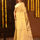 Luminous Gold With Floral Jaal And Ornate Border On Kanjivaram Tissue Silk Saree