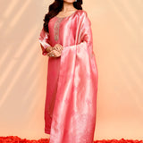 Rose Pink Banarasi Tissue Silk Kurta Set
