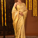 Luminous Gold With Floral Jaal And Ornate Border On Kanjivaram Tissue Silk Saree