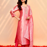 Rose Pink Banarasi Tissue Silk Kurta Set