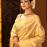 Luminous Gold With Floral Jaal And Ornate Border On Kanjivaram Tissue Silk Saree